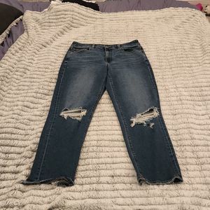 Dark wash American Eagle high rise distressed mom Jeans size 8.